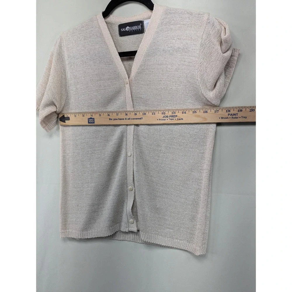 Sag Harbor Petite Beige Button Down Short Sleeve Knit Cardigan‎ Top